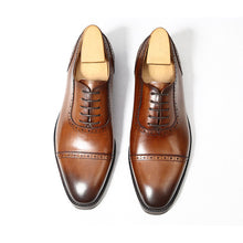 Brown Brogue Engraved Oxford Shoes Genuine Leather Formal Dress Shoes