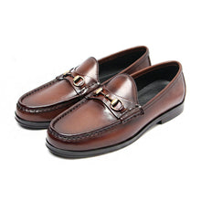 cowhide retro color polish loafers british horsebit slip-on leather shoes