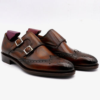 Brogues Full Grain Calf  Monk Straps Custom Round Toe Brogues Leather Dress Shoe